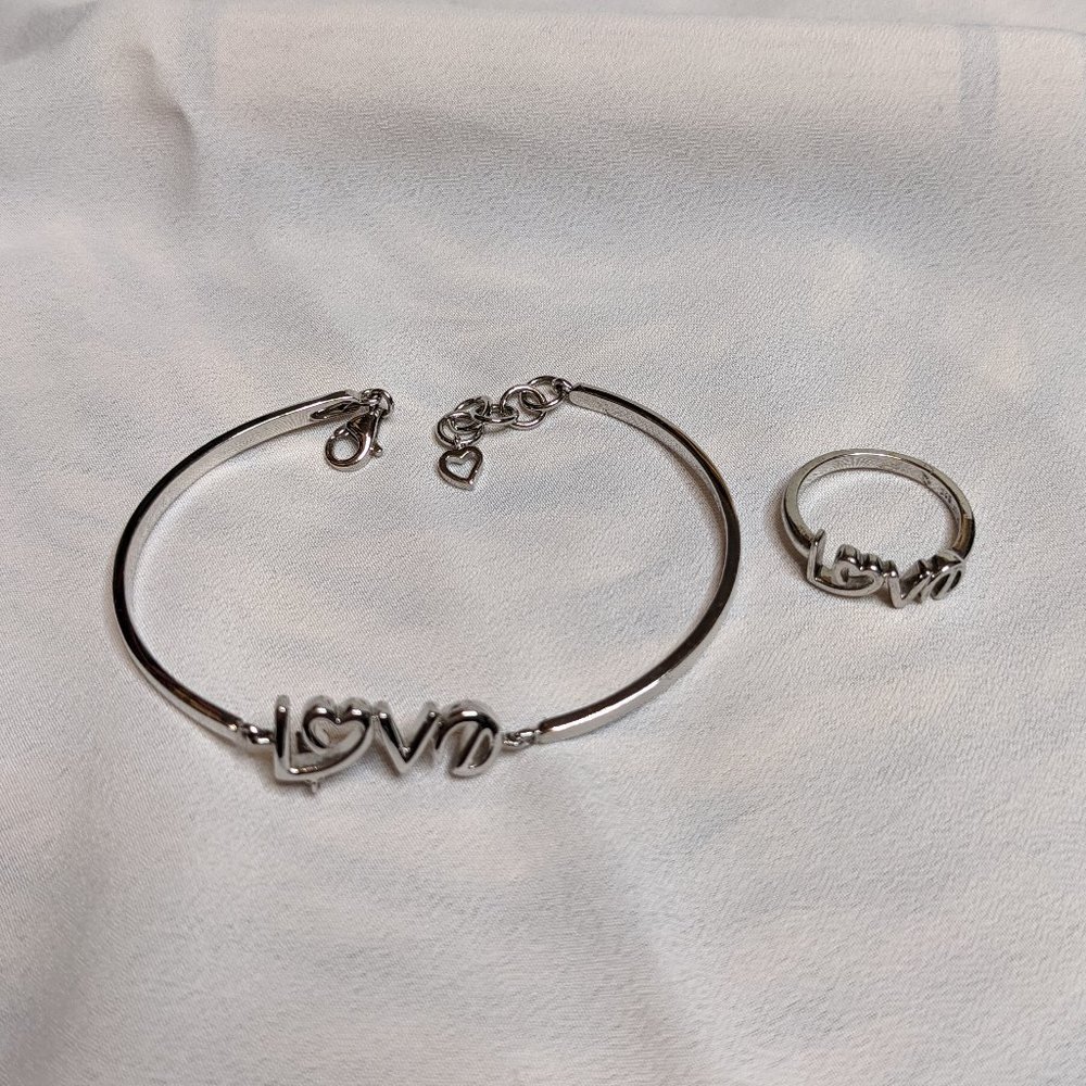[2/$30] Bangle + Ring Set: "Love" Sterling Silver